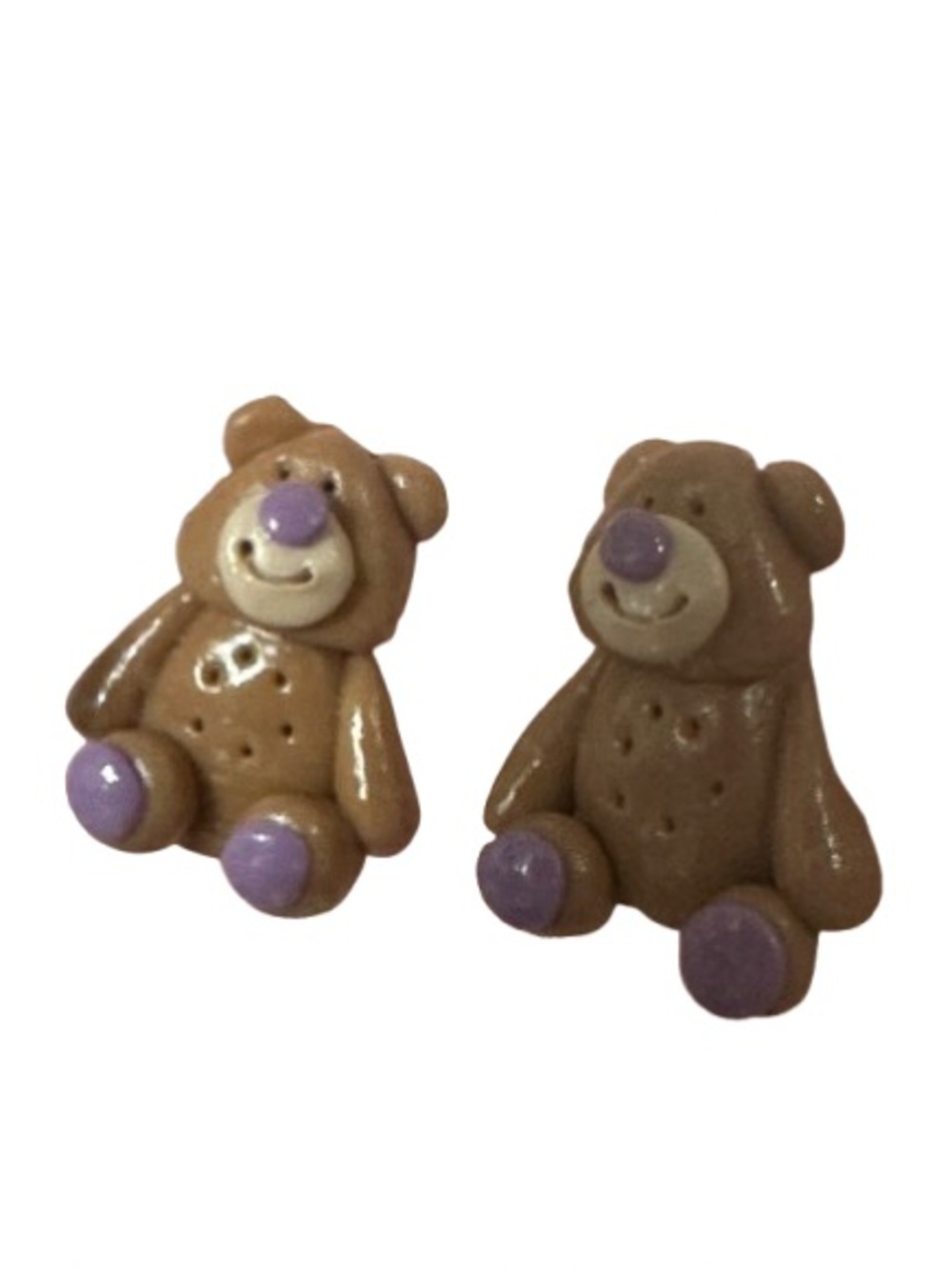 Twink’s Originals Teddy Bear Stud Earrings Brown Purple Cute Gift Box